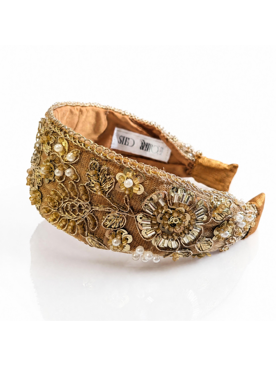 Serre-tête Solène perlé beige brodé