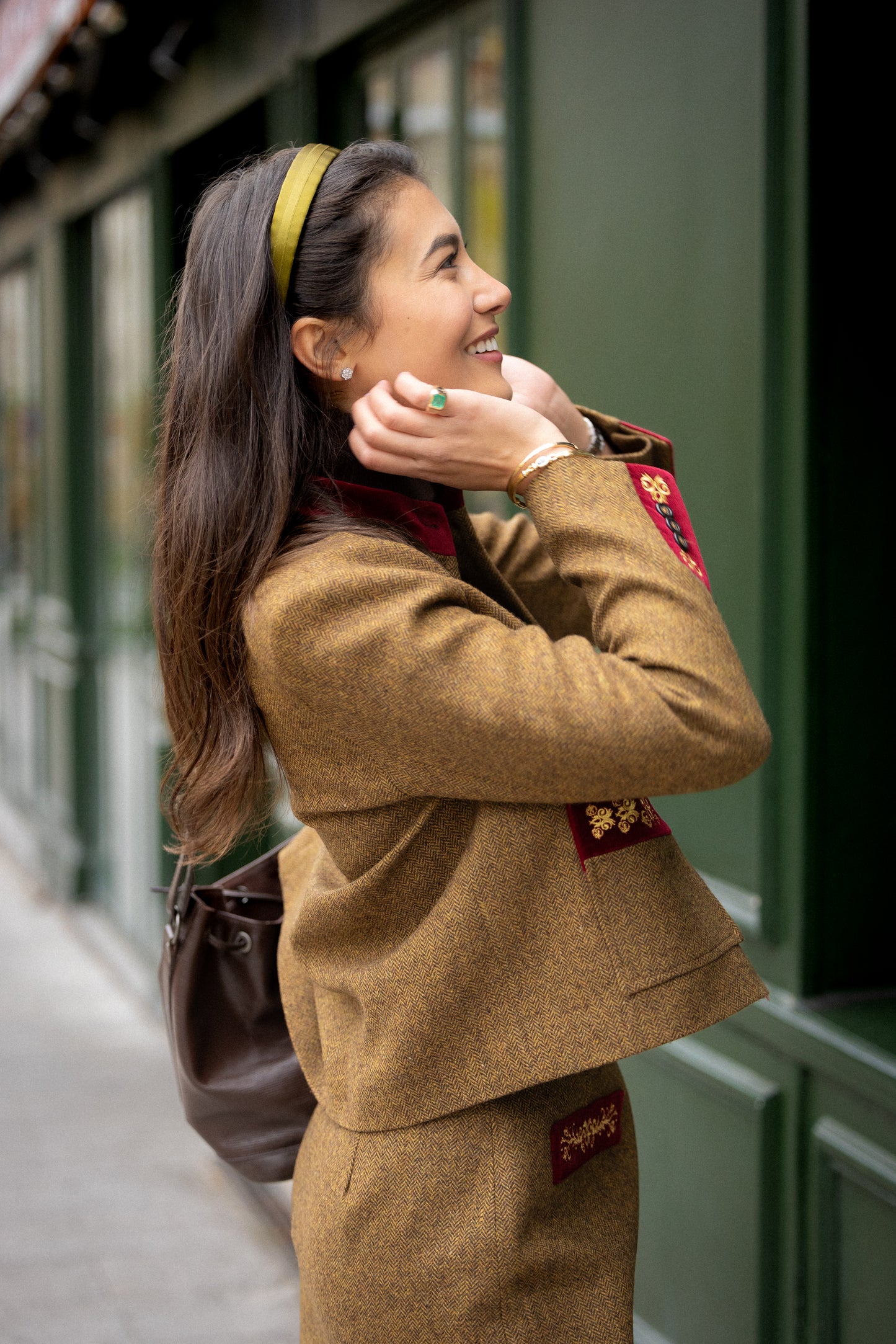 Serre-tête Olivia – Serre-tête en satin vert olive, style preppy chic
