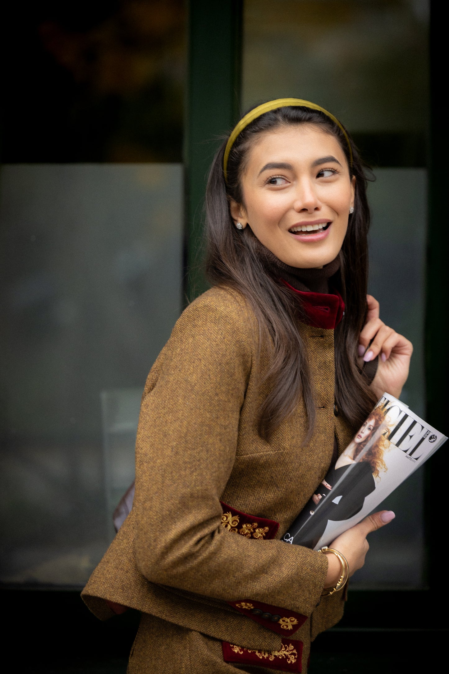 Serre-tête Olivia – Serre-tête en satin vert olive, style preppy chic