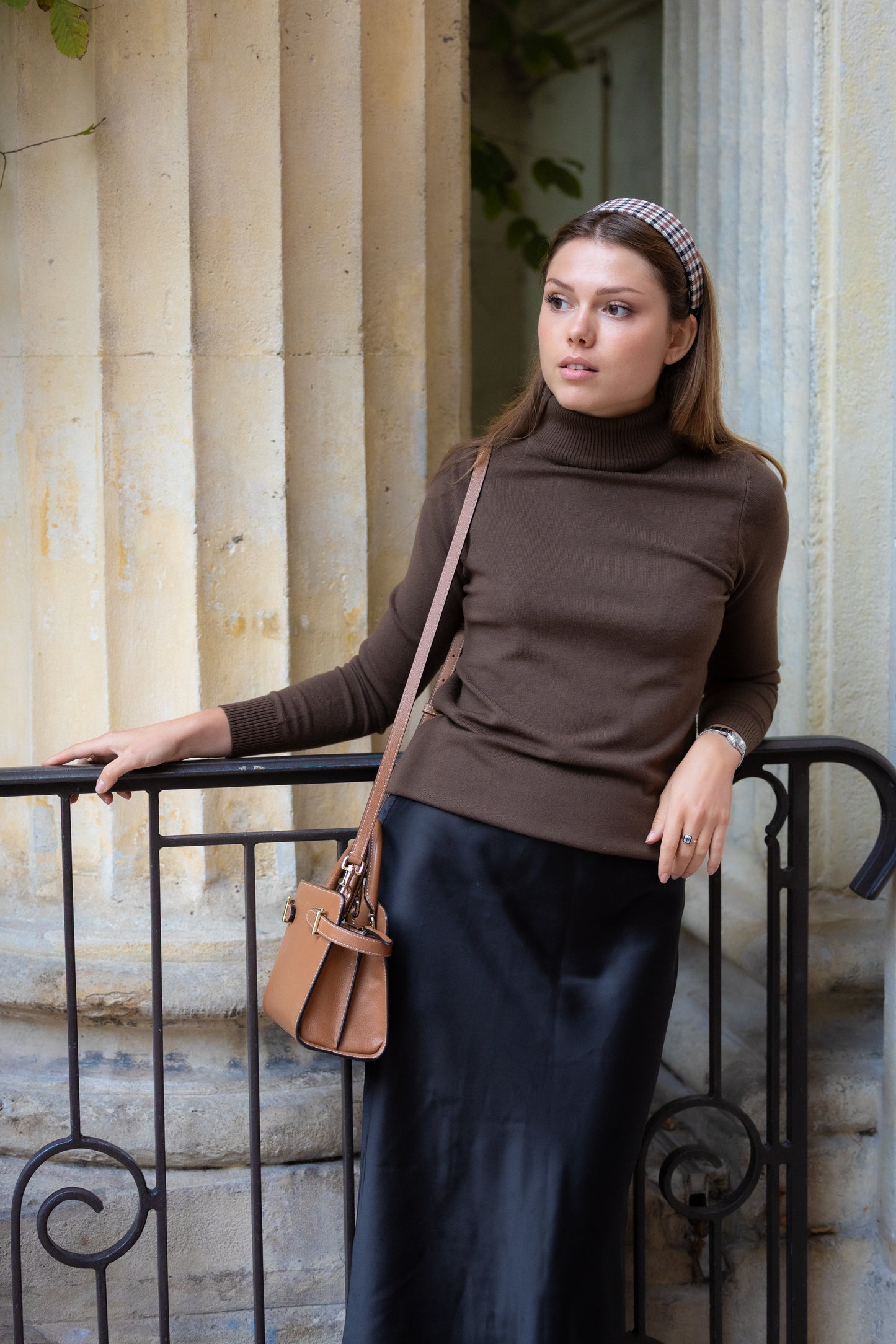 Serre-tête chic automnal pour femme, vichy marron et noir – inspiration Balzac Paris et Sézane