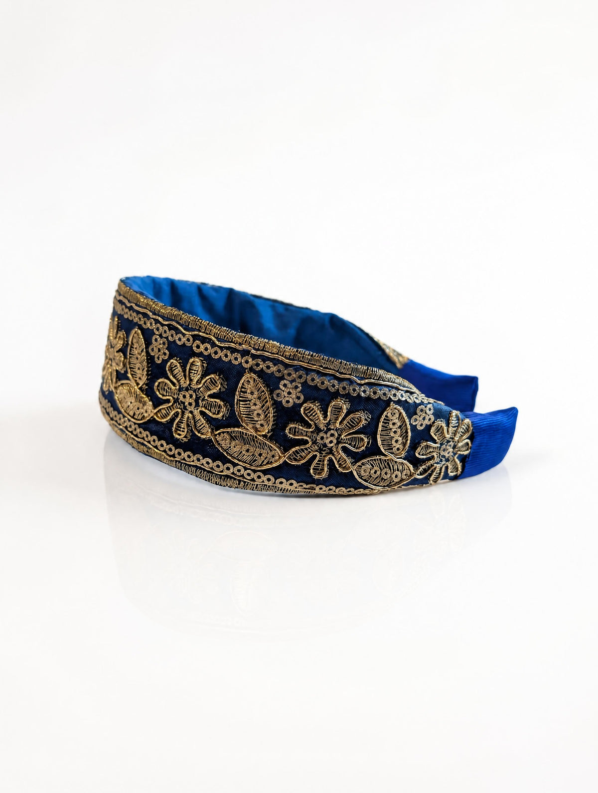 Serre-tête June brodé or bleu de France