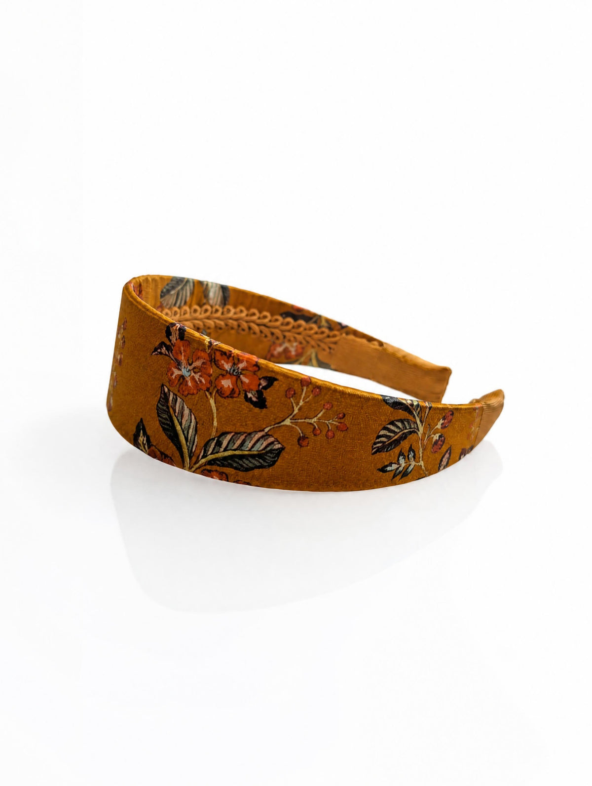 Serre-tête Betty plat en soie ocre fleurie