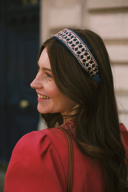 Serre-tête Castille bleu cobalt à strass