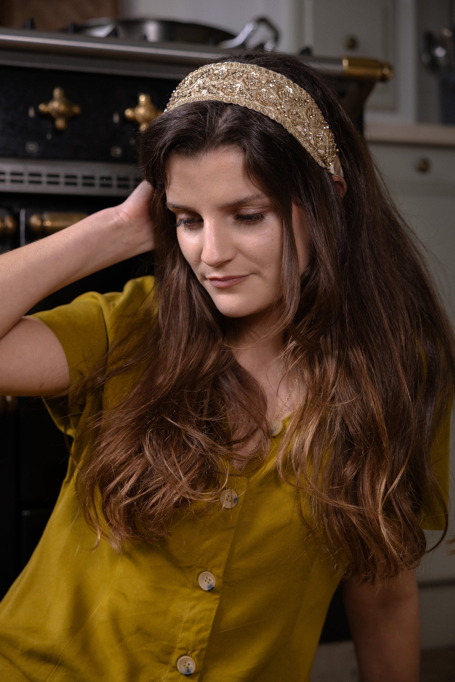 Serre-tête Serena – Serre-tête bijou brodé or | Accessoire cheveux mariage