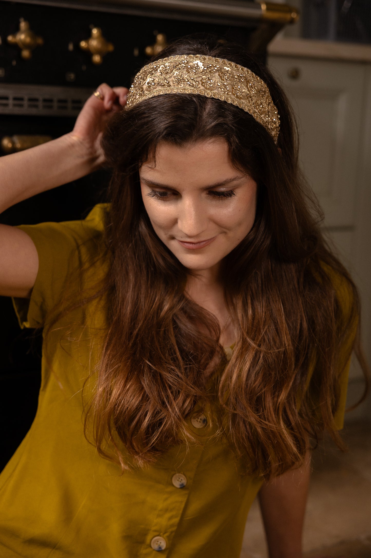 Serre-tête Serena – Serre-tête bijou brodé or | Accessoire cheveux mariage