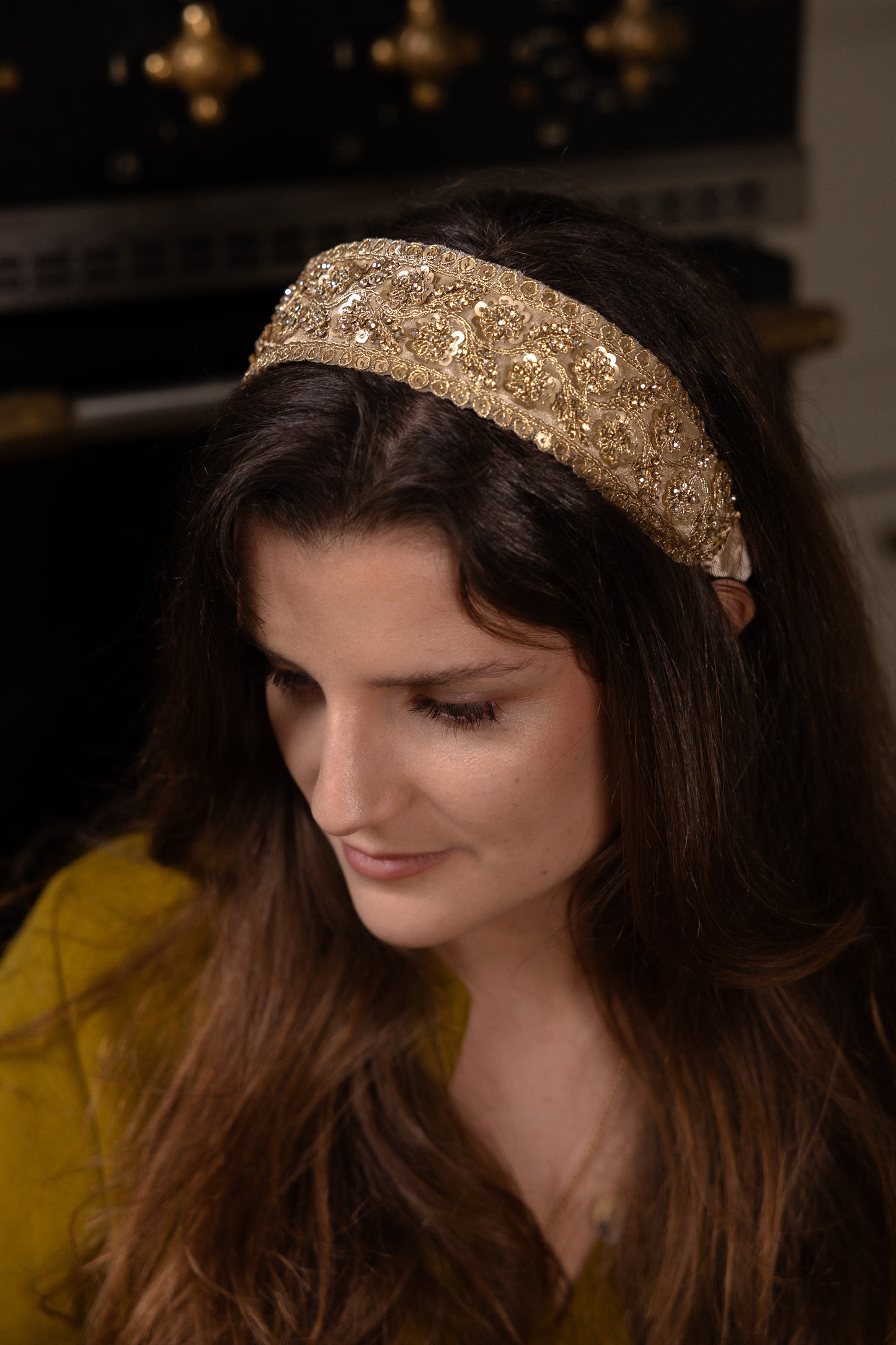 Serre-tête Serena – Serre-tête bijou brodé or | Accessoire cheveux mariage