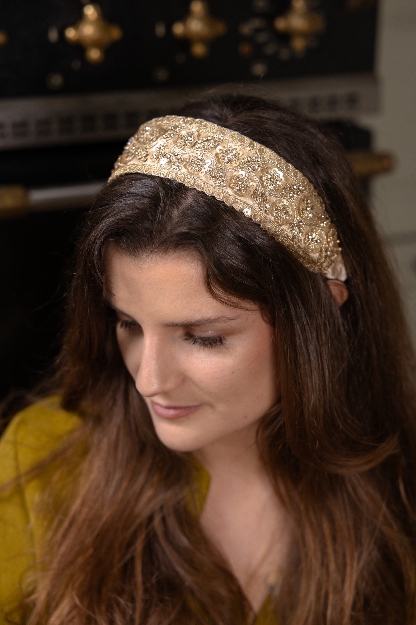 Serre-tête Serena – Serre-tête bijou brodé or | Accessoire cheveux mariage