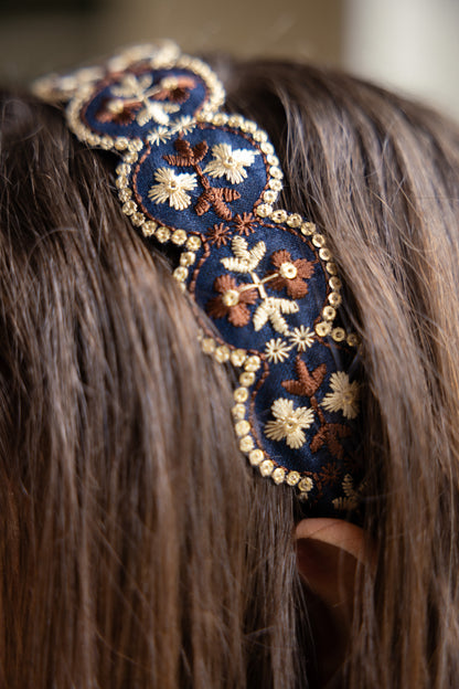 Serre-tête Léonor – Fil de soie de sari et sequins | Accessoire cheveux bohème