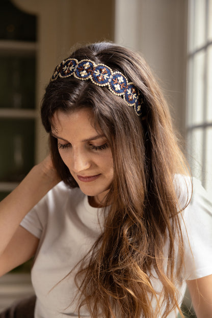 Serre-tête Léonor – Fil de soie de sari et sequins | Accessoire cheveux bohème
