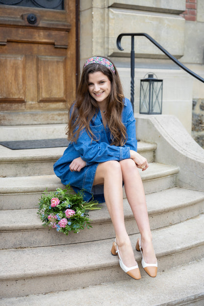 Serre-tête Mary Jane – Tulle brodé rose et vert | Accessoire cheveux bohème