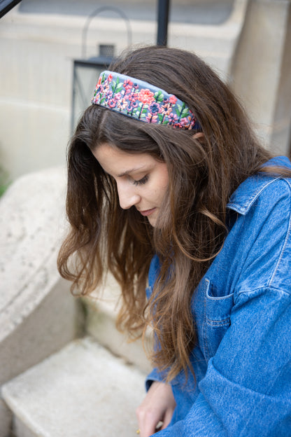Serre-tête Mary Jane – Tulle brodé rose et vert | Accessoire cheveux bohème