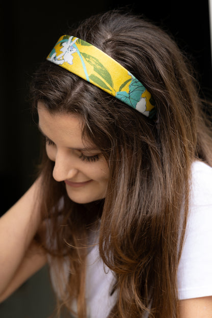Serre-tête Iris plat – Soie jaune et lavande | Accessoire cheveux élégant