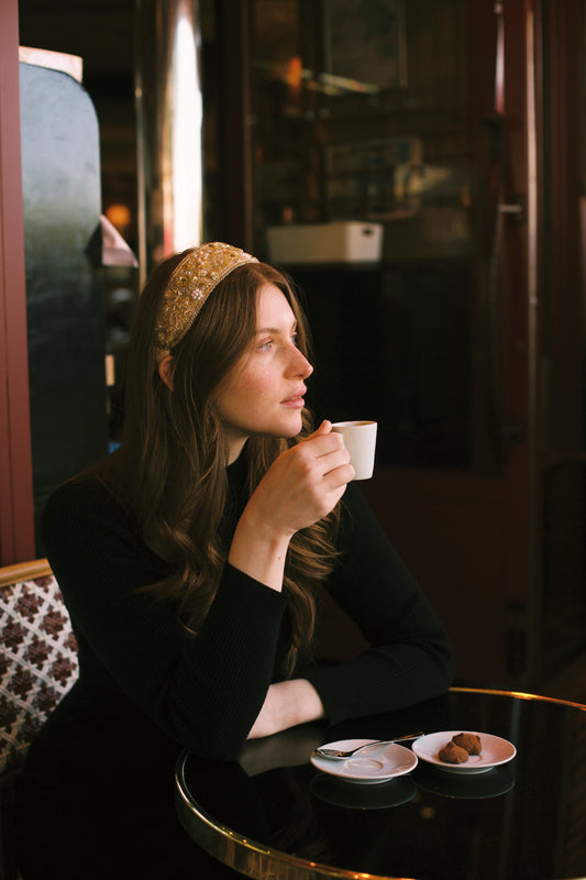 Serre-tête Solène perlé beige brodé